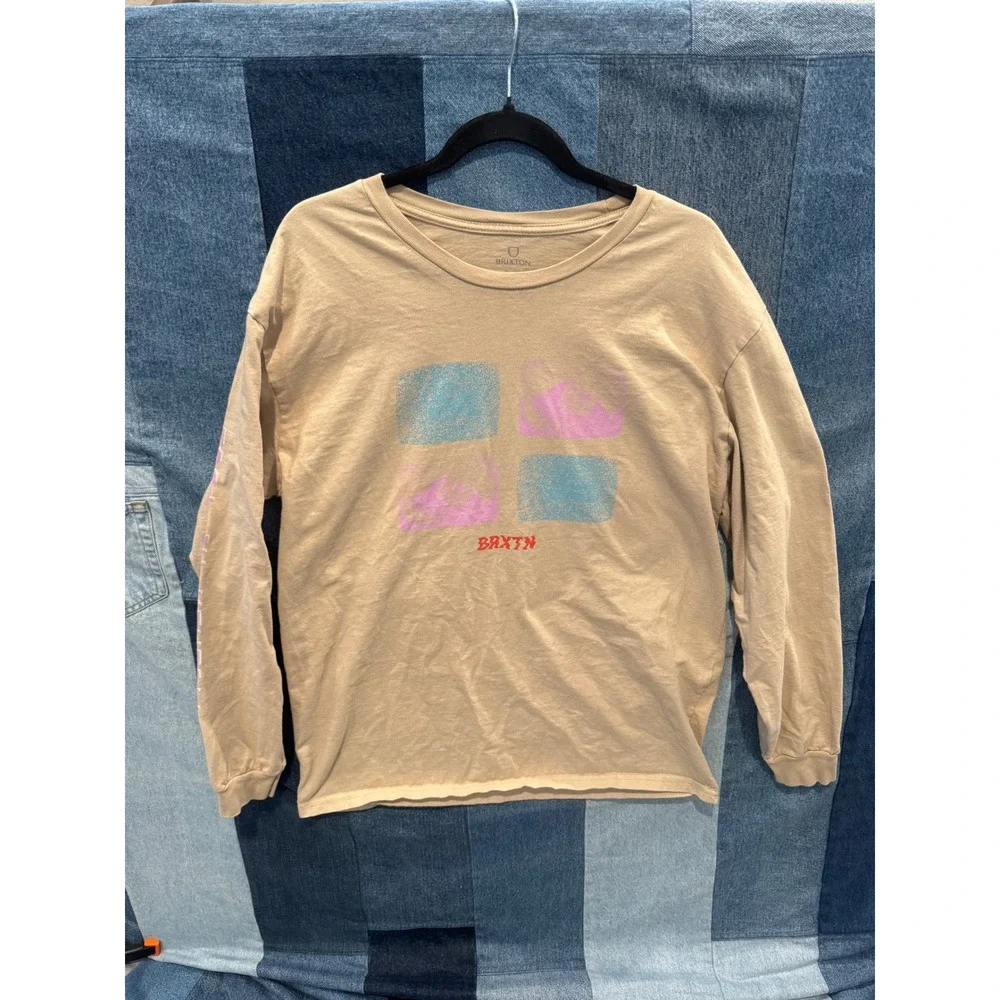 Brixton Mens XXL Long Sleeve Graphic T-Shirt Tan Sand BRXTN Standard Fit Tee - Picture 1 of 5